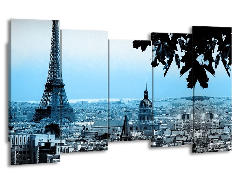 Canvas Schilderij Parijs, Eiffeltoren | Blauw, Grijs | 150x80cm 5Luik