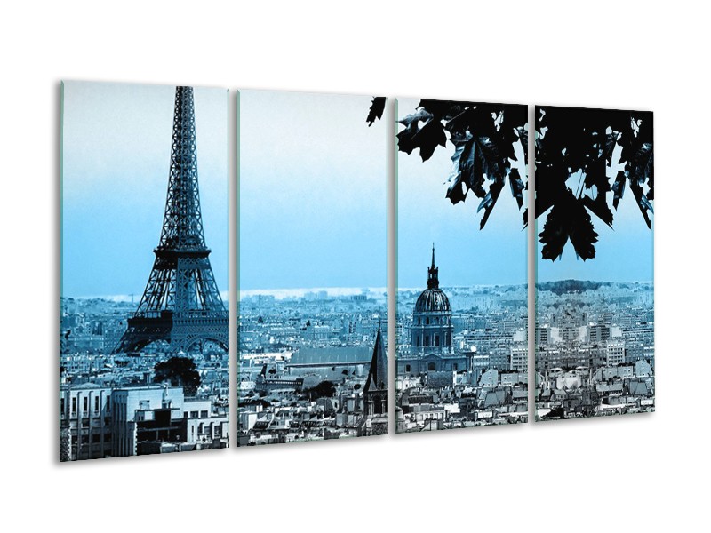 Canvas Schilderij Parijs, Eiffeltoren | Blauw, Grijs | 160x80cm 4Luik
