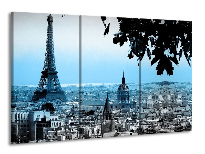 Glasschilderij Parijs, Eiffeltoren | Blauw, Grijs | 165x100cm 3Luik