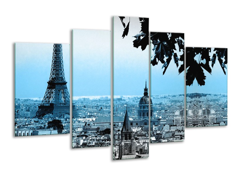 Canvas Schilderij Parijs, Eiffeltoren | Blauw, Grijs | 170x100cm 5Luik