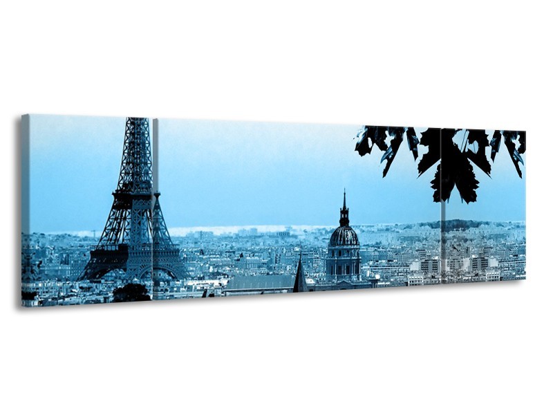 Glasschilderij Parijs, Eiffeltoren | Blauw, Grijs | 170x50cm 3Luik