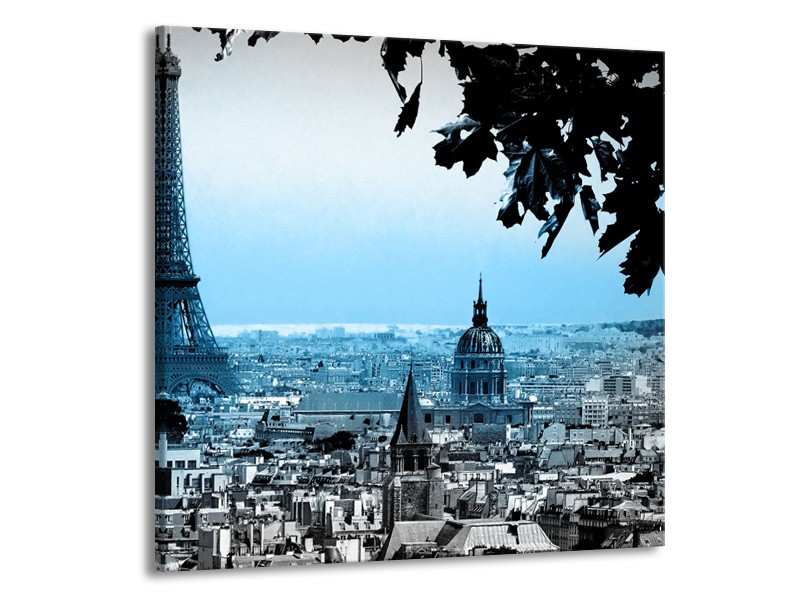 Glasschilderij Parijs, Eiffeltoren | Blauw, Grijs | 50x50cm 1Luik