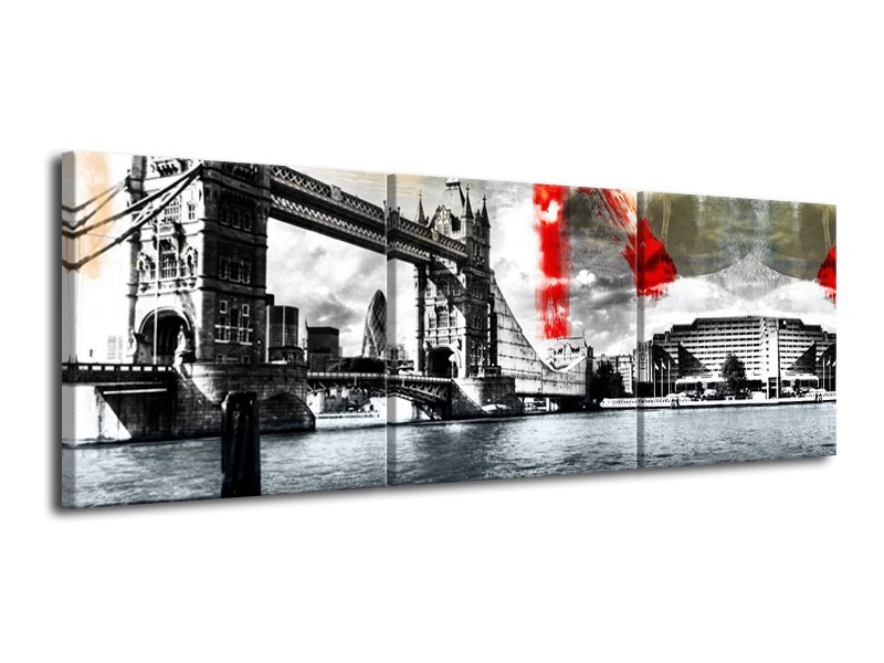 Glasschilderij Brug, Engeland | Grijs, Zwart, Wit | 120x40cm 3Luik