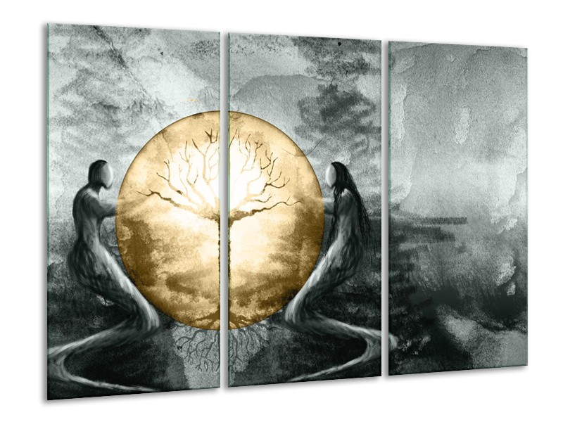 Canvas Schilderij Modern, Design | Grijs, Goud | 120x80cm 3Luik