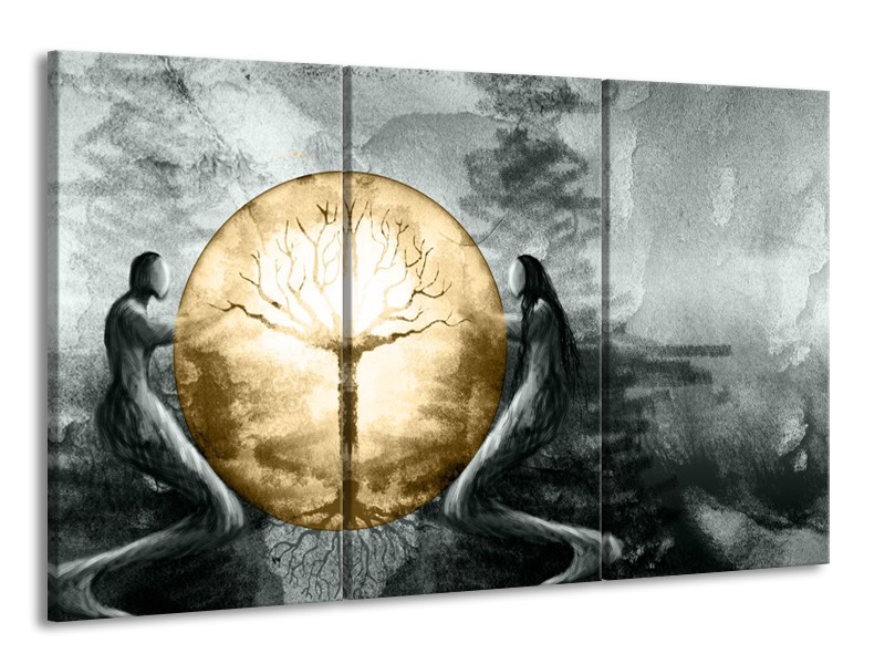 Canvas Schilderij Modern, Design | Grijs, Goud | 165x100cm 3Luik