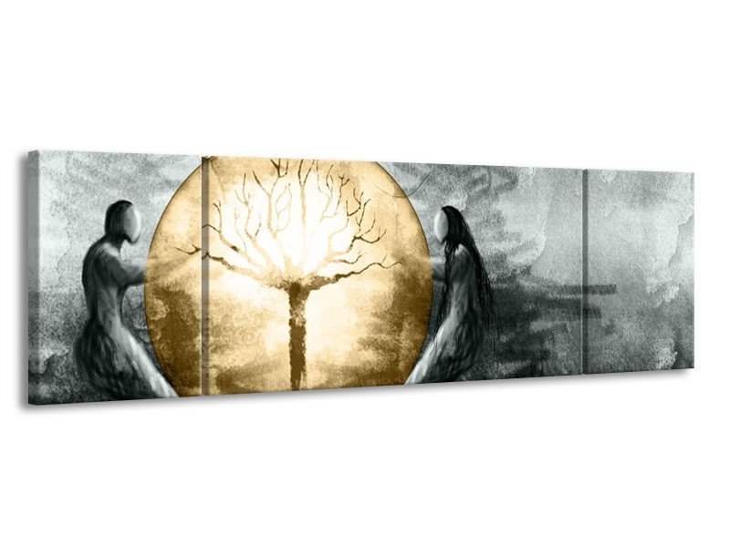 Canvas Schilderij Modern, Design | Grijs, Goud | 170x50cm 3Luik