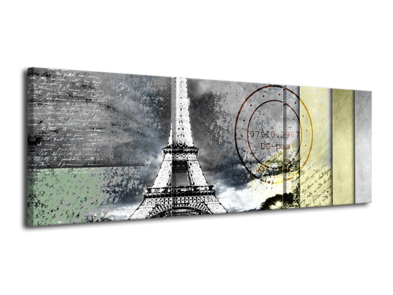 Glasschilderij Parijs, Eiffeltoren | Grijs | 120x40cm 3Luik