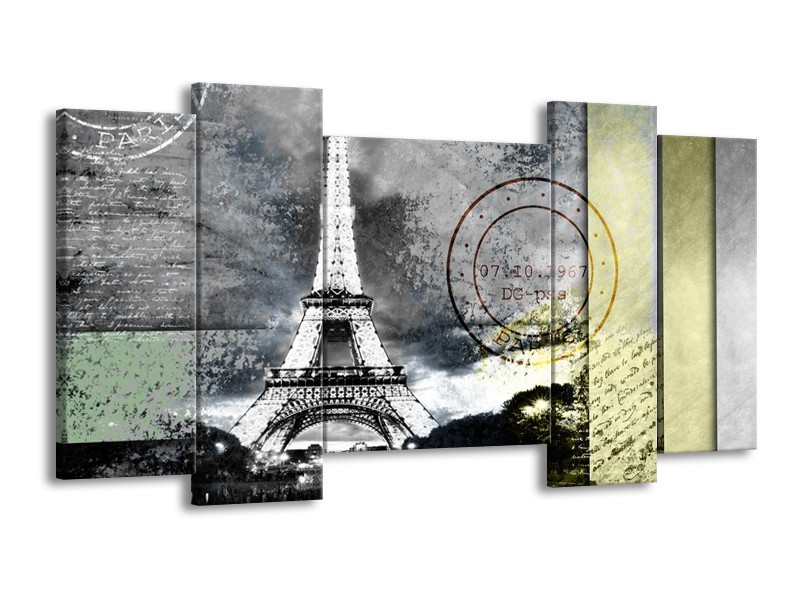 Canvas Schilderij Parijs, Eiffeltoren | Grijs | 120x65cm 5Luik