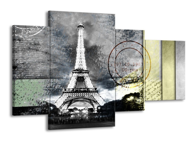 Glasschilderij Parijs, Eiffeltoren | Grijs | 120x75cm 4Luik