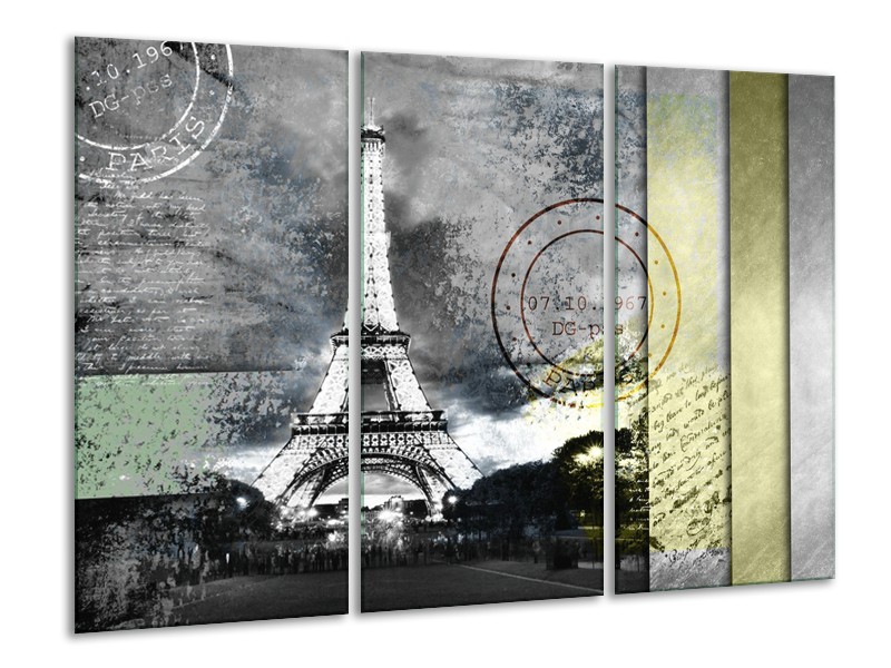 Glasschilderij Parijs, Eiffeltoren | Grijs | 120x80cm 3Luik
