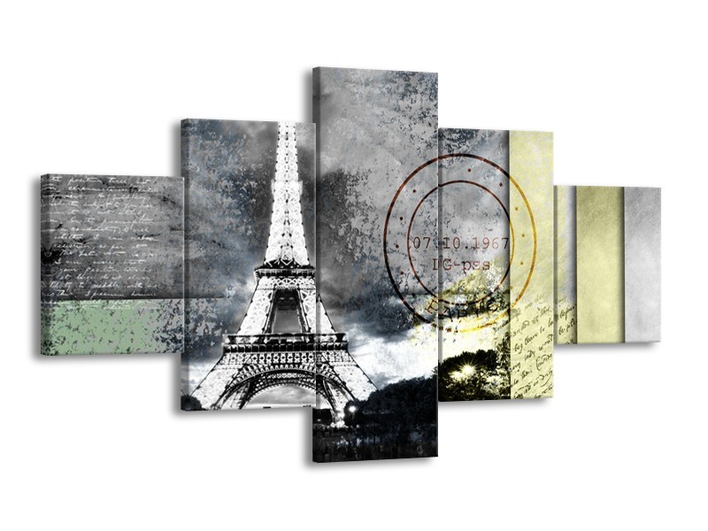 Canvas Schilderij Parijs, Eiffeltoren | Grijs | 125x70cm 5Luik