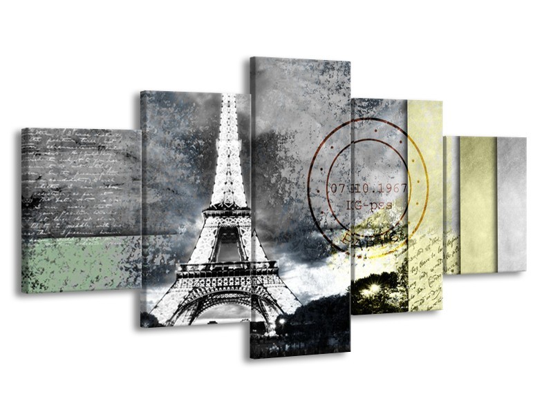 Canvas Schilderij Parijs, Eiffeltoren | Grijs | 150x80cm 5Luik