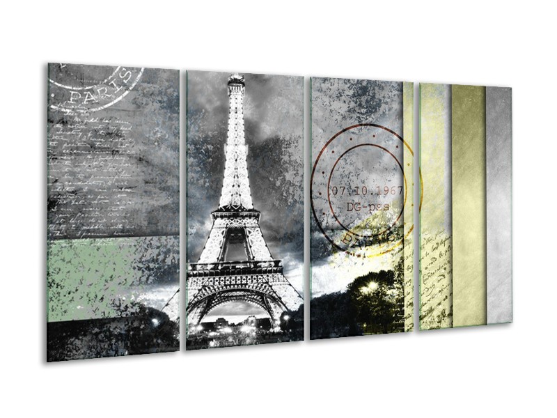 Glasschilderij Parijs, Eiffeltoren | Grijs | 160x80cm 4Luik