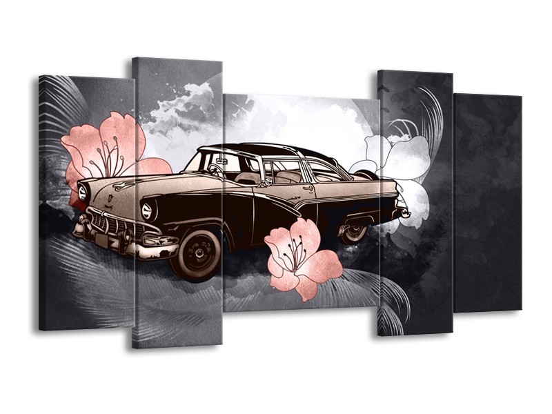 Canvas Schilderij Oldtimer, Auto | Grijs | 120x65cm 5Luik