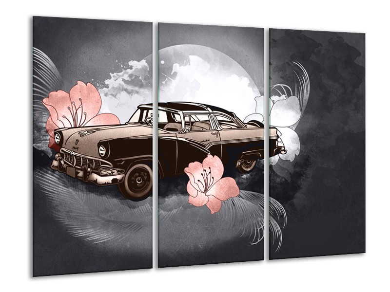 Canvas Schilderij Oldtimer, Auto | Grijs | 120x80cm 3Luik