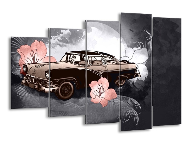 Canvas Schilderij Oldtimer, Auto | Grijs | 150x100cm 5Luik