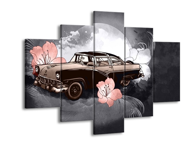 Canvas Schilderij Oldtimer, Auto | Grijs | 150x105cm 5Luik