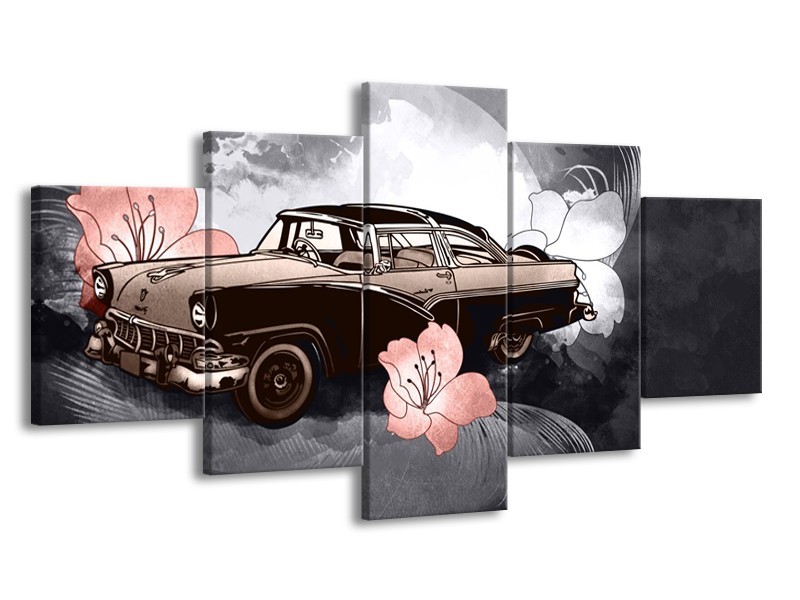 Canvas Schilderij Oldtimer, Auto | Grijs | 150x80cm 5Luik