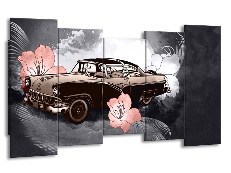 Canvas Schilderij Oldtimer, Auto | Grijs | 150x80cm 5Luik