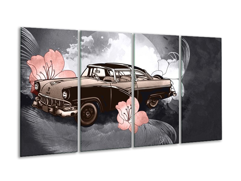 Glasschilderij Oldtimer, Auto | Grijs | 160x80cm 4Luik