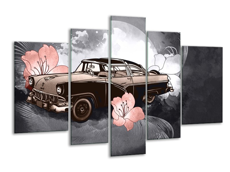 Canvas Schilderij Oldtimer, Auto | Grijs | 170x100cm 5Luik