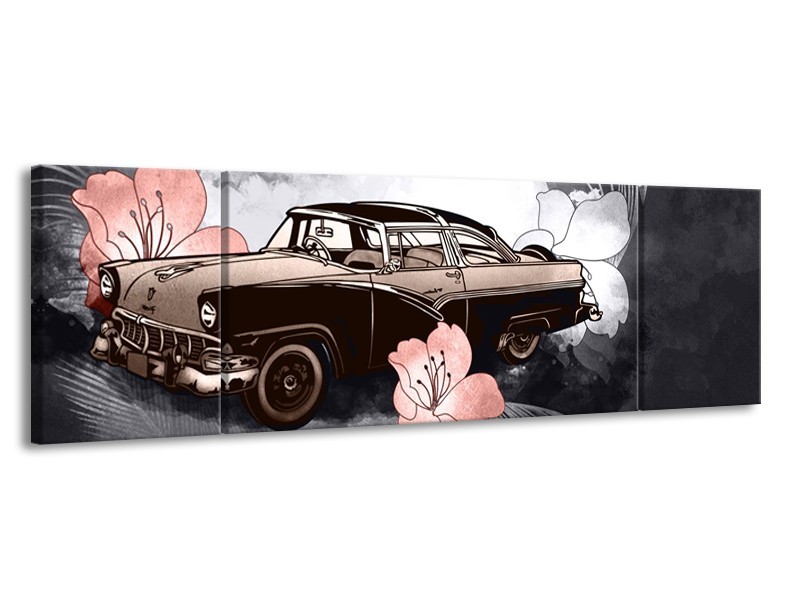 Canvas Schilderij Oldtimer, Auto | Grijs | 170x50cm 3Luik