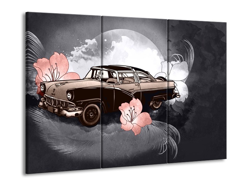 Glasschilderij Oldtimer, Auto | Grijs | 60x90cm 3Luik