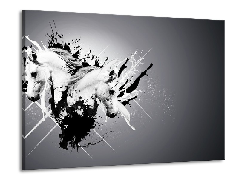 Glasschilderij Design, Paard | Zwart, Wit, Grijs | 100x70cm 1Luik