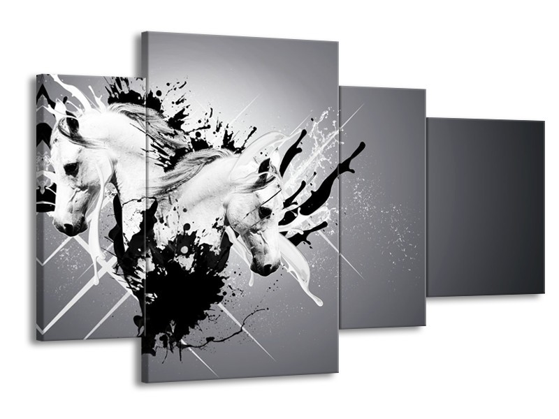 Glasschilderij Design, Paard | Zwart, Wit, Grijs | 120x75cm 4Luik