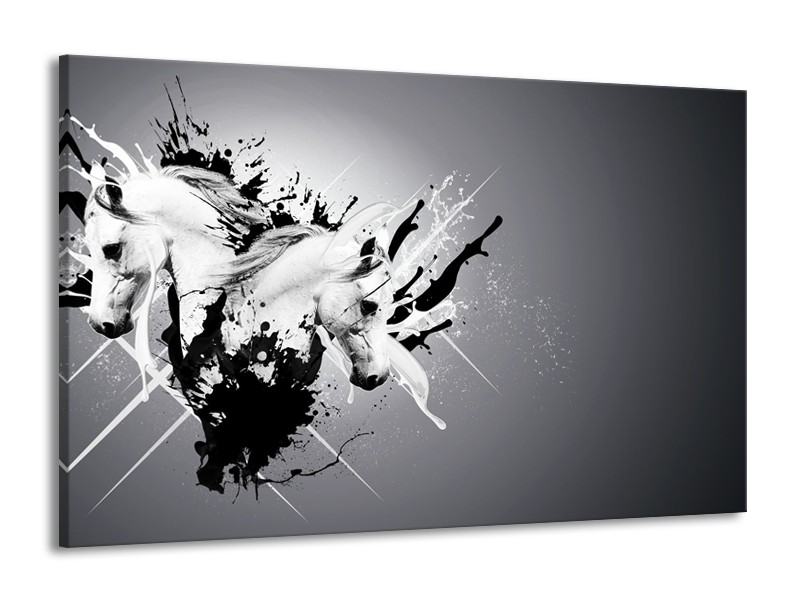 Canvas Schilderij Design, Paard | Zwart, Wit, Grijs | 140x90cm 1Luik
