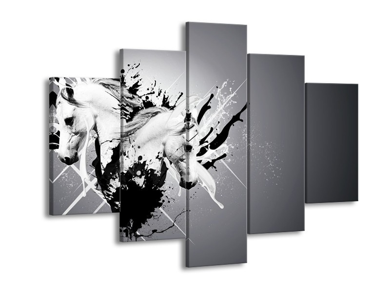 Canvas Schilderij Design, Paard | Zwart, Wit, Grijs | 150x105cm 5Luik