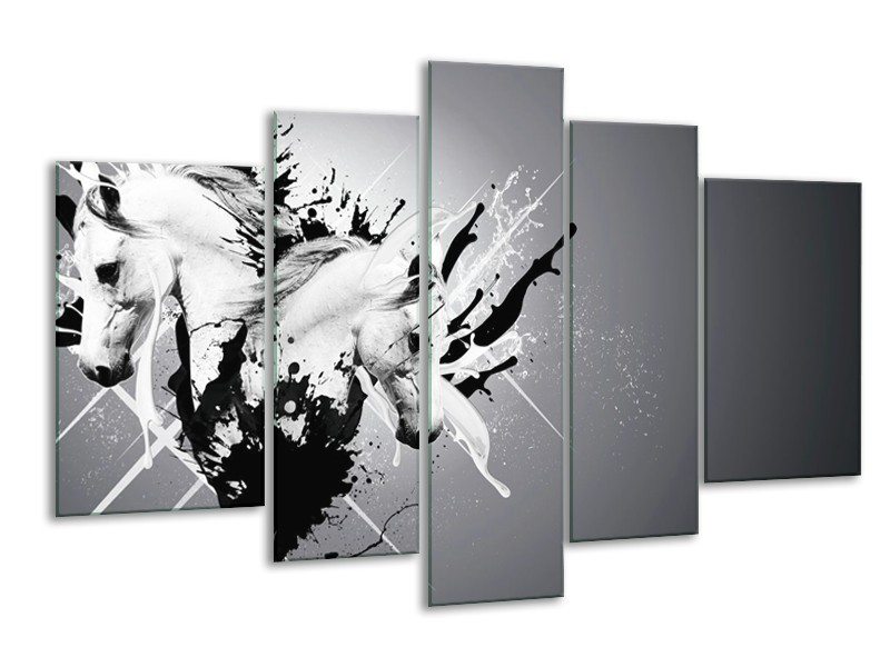 Canvas Schilderij Design, Paard | Zwart, Wit, Grijs | 170x100cm 5Luik