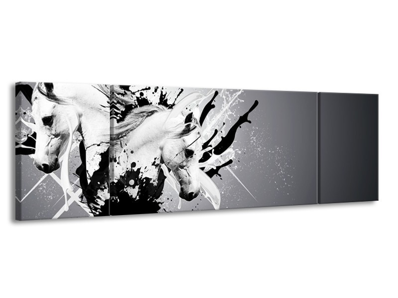 Canvas Schilderij Design, Paard | Zwart, Wit, Grijs | 170x50cm 3Luik