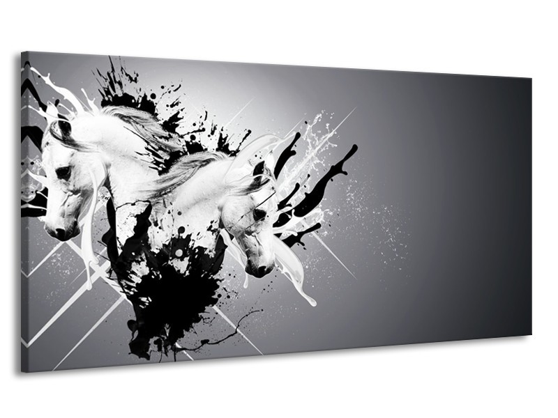 Canvas Schilderij Design, Paard | Zwart, Wit, Grijs | 170x90cm 1Luik