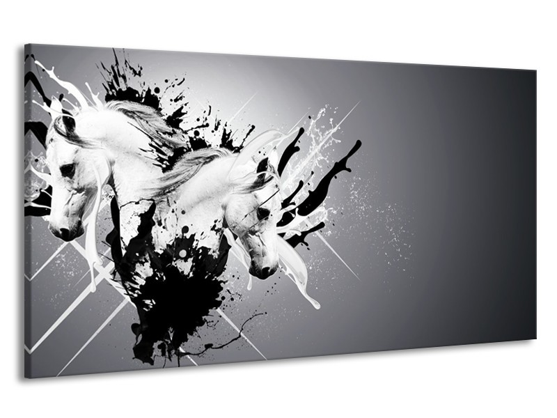 Canvas Schilderij Design, Paard | Zwart, Wit, Grijs | 190x100cm 1Luik