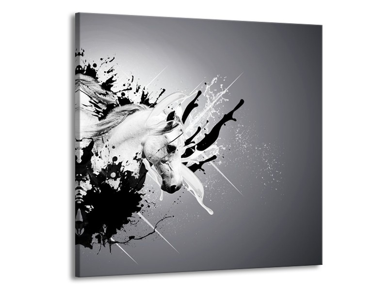 Glasschilderij Design, Paard | Zwart, Wit, Grijs | 50x50cm 1Luik