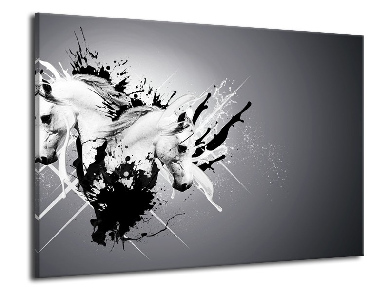 Glasschilderij Design, Paard | Zwart, Wit, Grijs | 70x50cm 1Luik