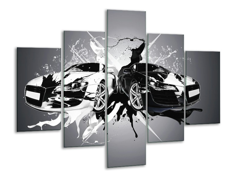 Glasschilderij Audi, Auto | Zwart, Wit, Grijs | 100x70cm 5Luik