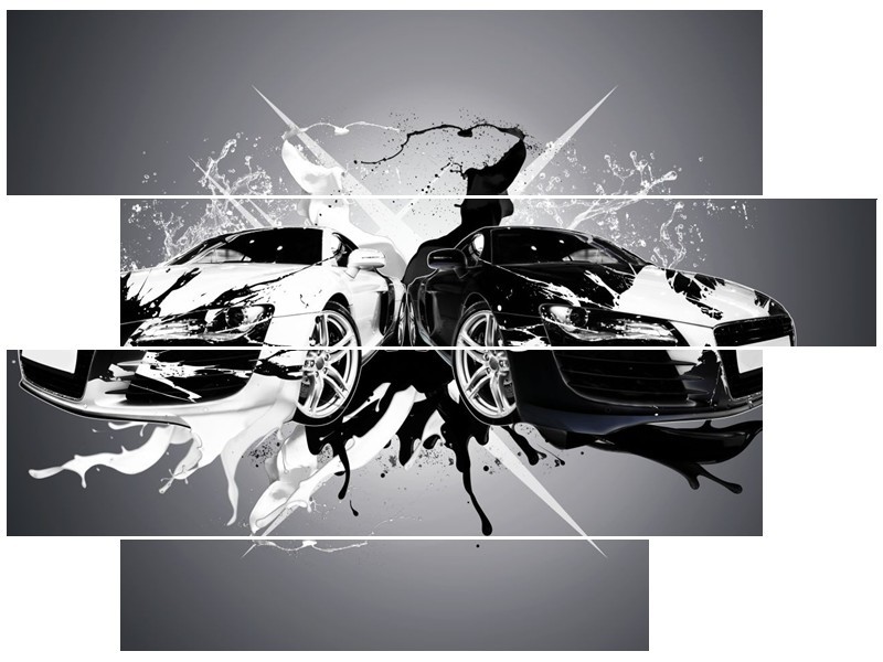 Canvas Schilderij Audi, Auto | Zwart, Wit, Grijs | 115x85cm 4Luik