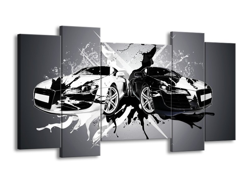 Canvas Schilderij Audi, Auto | Zwart, Wit, Grijs | 120x65cm 5Luik