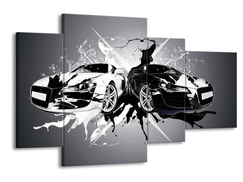 Glasschilderij Audi, Auto | Zwart, Wit, Grijs | 120x75cm 4Luik
