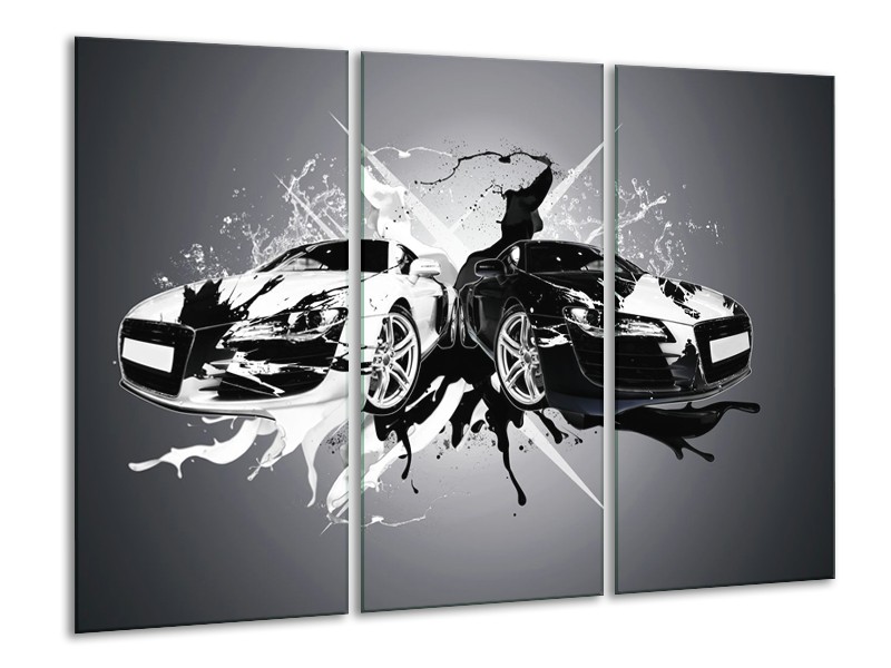Glasschilderij Audi, Auto | Zwart, Wit, Grijs | 120x80cm 3Luik