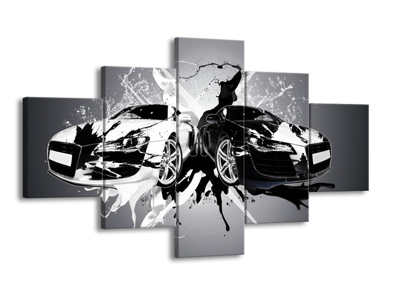 Canvas Schilderij Audi, Auto | Zwart, Wit, Grijs | 125x70cm 5Luik