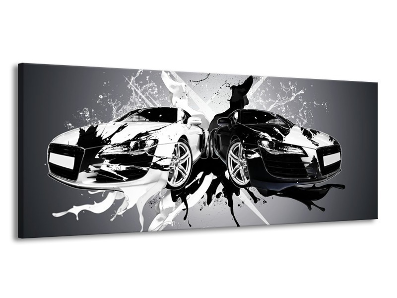 Canvas Schilderij Audi, Auto | Zwart, Wit, Grijs | 145x58cm 1Luik