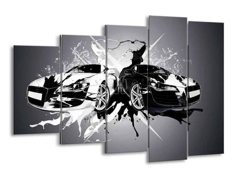 Canvas Schilderij Audi, Auto | Zwart, Wit, Grijs | 150x100cm 5Luik