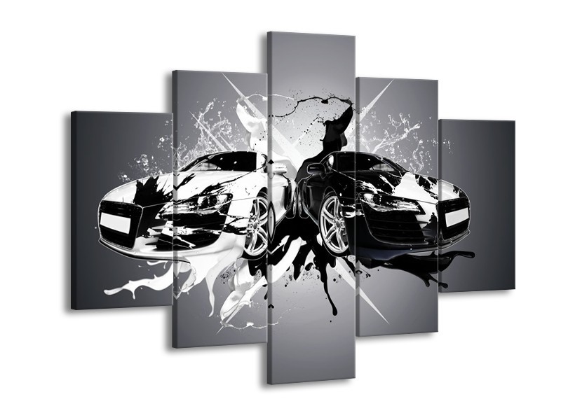 Glasschilderij Audi, Auto | Zwart, Wit, Grijs | 150x105cm 5Luik
