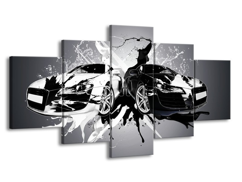 Canvas Schilderij Audi, Auto | Zwart, Wit, Grijs | 150x80cm 5Luik