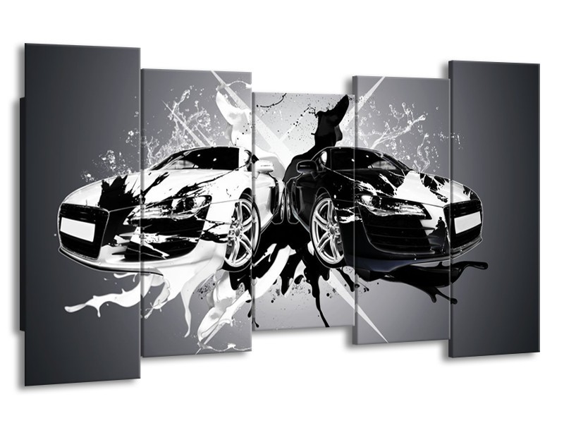 Canvas Schilderij Audi, Auto | Zwart, Wit, Grijs | 150x80cm 5Luik