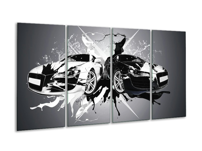 Glasschilderij Audi, Auto | Zwart, Wit, Grijs | 160x80cm 4Luik