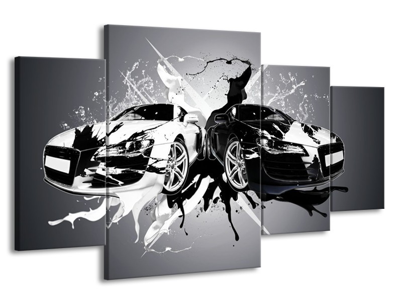 Glasschilderij Audi, Auto | Zwart, Wit, Grijs | 160x90cm 4Luik